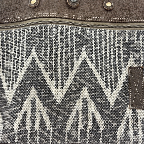 Myra Bag Hot Brownie Canvas Leather Tote Crossbody Tribal Laptop Bag - Picture 5 of 11